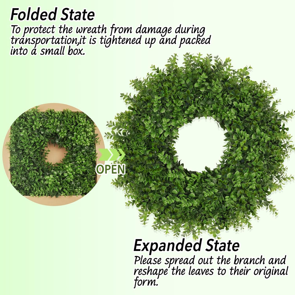 26 Inch Large Boxwoods Wreaths for Front Door Artificial Green Leaves Greenery Indoor Outdoor Wreath Home Decor Porch