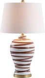 29" Brown/White Ceramic Table Lamp Bedroom Office, Modern Coastal Bedside Lamp with White Linen Shad