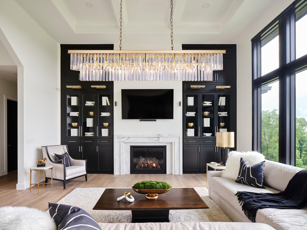 Gold Chandelier 57 inch, 13-Light Modern Rectangular Crystal Chandelier Ceiling Hanging, Linear Chandeliers Light