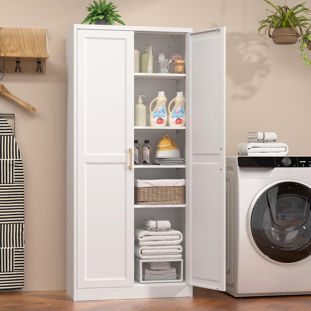 71" Tall Metal Kitchen Pantry Cabinet, Storage Cabinet with Doors | Kitchen Cabinet with 4 Adjustable Shelves, Food