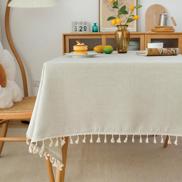 Linen Tablecloth with Boho Tassel, 54 X 78 Inch