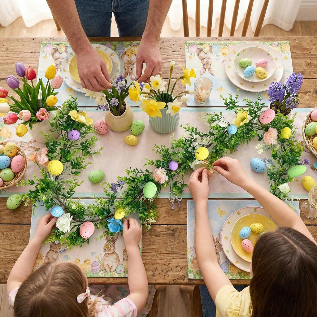 6FT Easter Garland with Muticolor Eggs and Greenery Leaves-Farmhouse Artificial Spring Vine Centerpiece - Set of 6