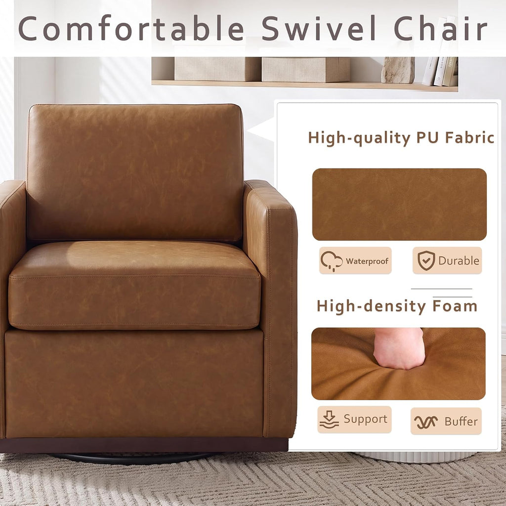 Faux Leather Swivel Accent Chairs,Upholstered Club Armchairs,Brown - Set of 2