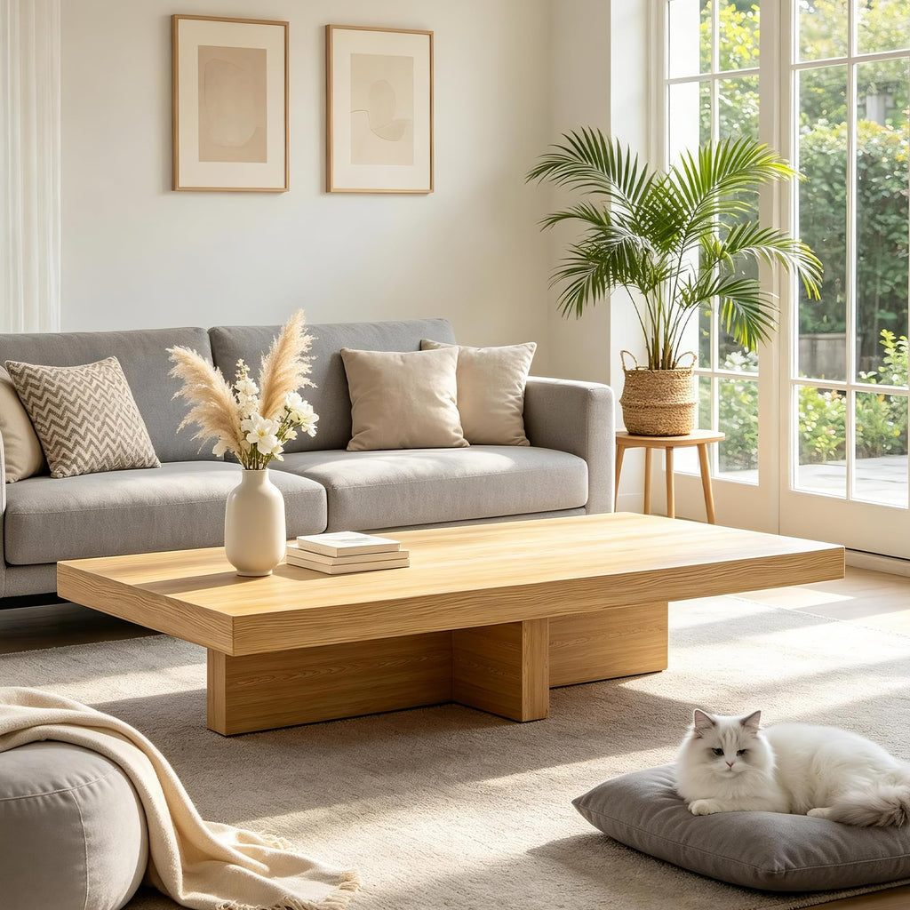 Large Square Coffee Table Solid Wood Farmhouse Coffee Table