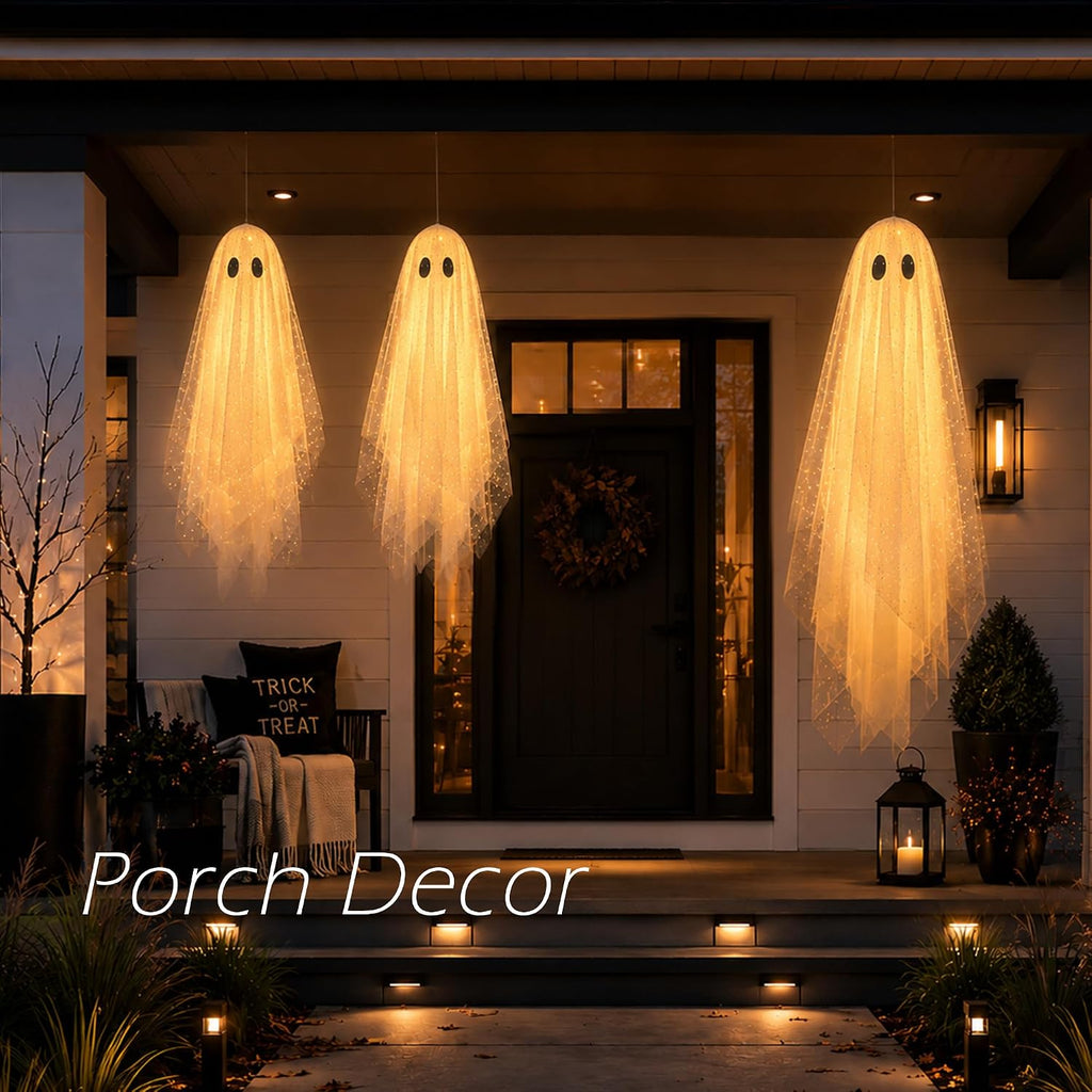 Halloween Decorations outdoor/indoor- Hanging Ghost Decor with Light,Halloween Ornaments,Hallowee n Decor - Set of 3