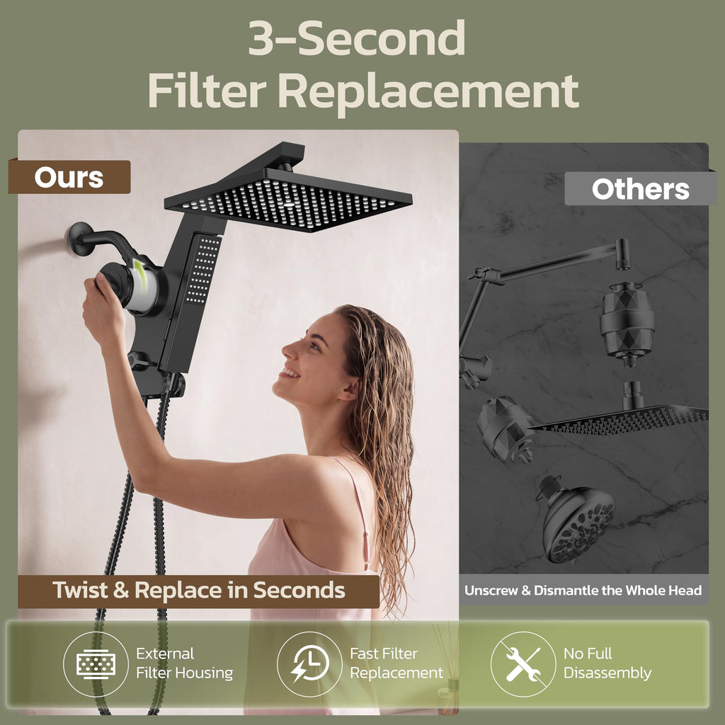 12-Inch Filtered Rain Shower Head with Handheld Spray Combo Matte Black