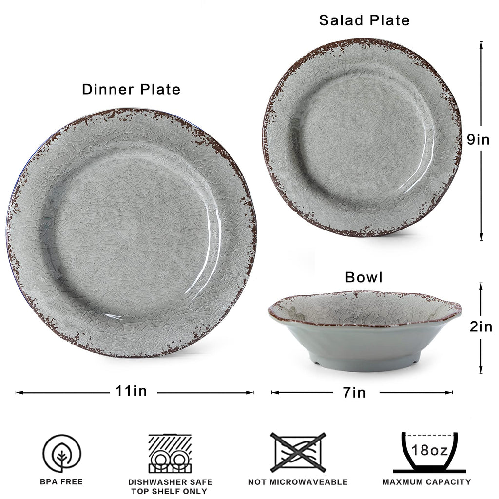 Farmhouse Melamine Dishes Dinnerware Set, Kitchen Dining Set for 4