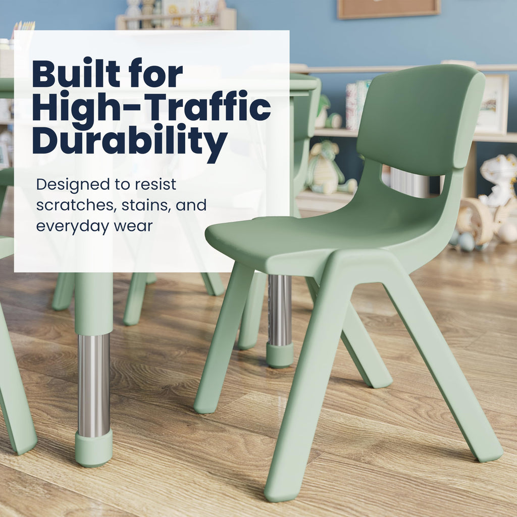 7-Piece Kids Activity Table and Chair Set, Light Gray/Sage
