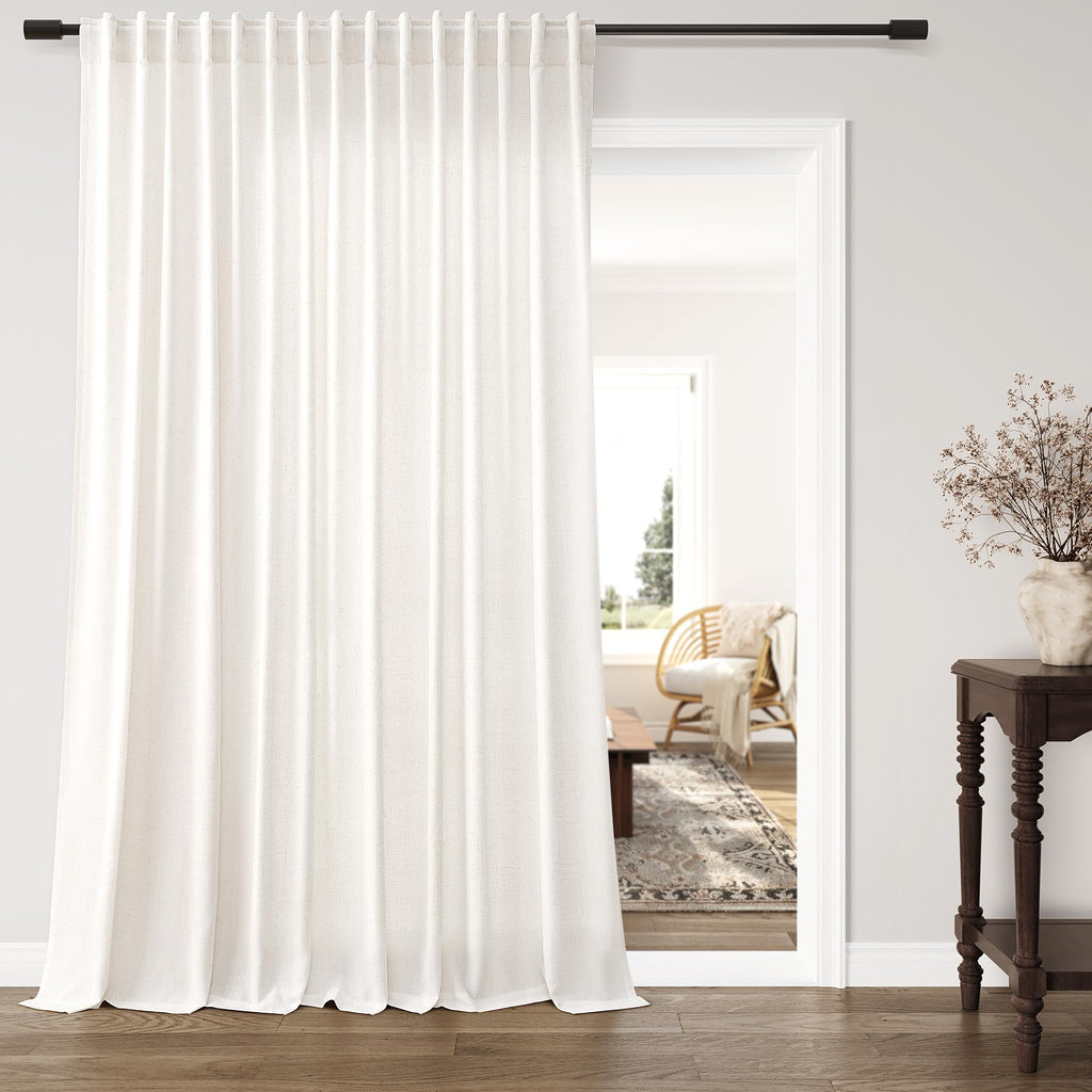 Linen Extra Wide Curtain 100 Inch Silding Glass Doors 1 Panel Natural Semi Sheer Light Flitering Curtains Back Tab