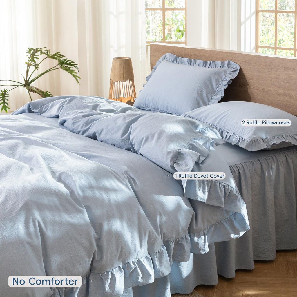 Ruffle Duvet Cover Set 100% Washed Cotton