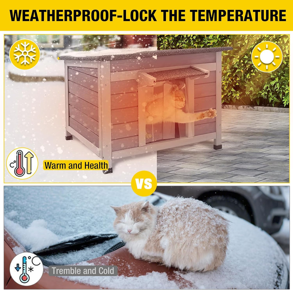 Cat House Outdoor Dog House with Insulation Liner Rabbit Hutch Feral Kitty Shelter for Outdoor Cats Cat Shelter