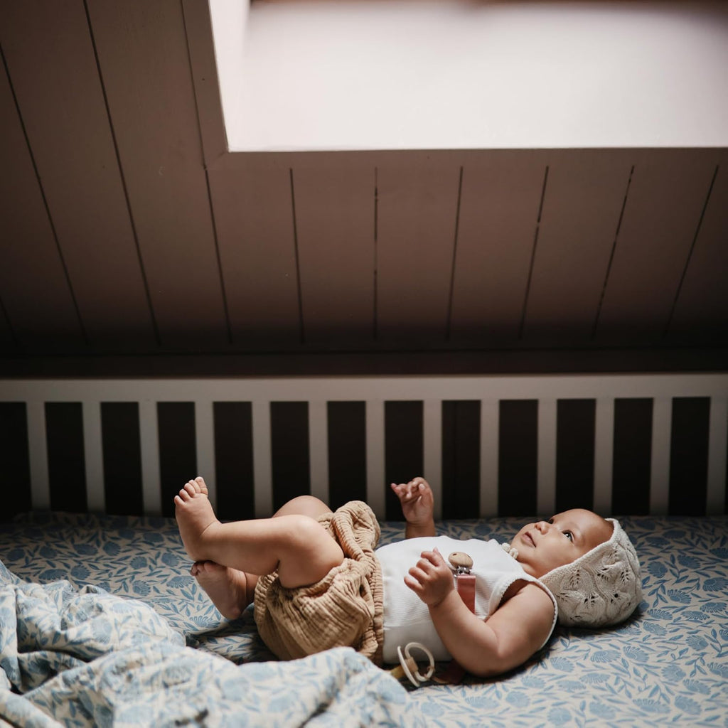 Muslin Baby Swaddle Blanket | 100% Organic Cotton (Blue Flowers)