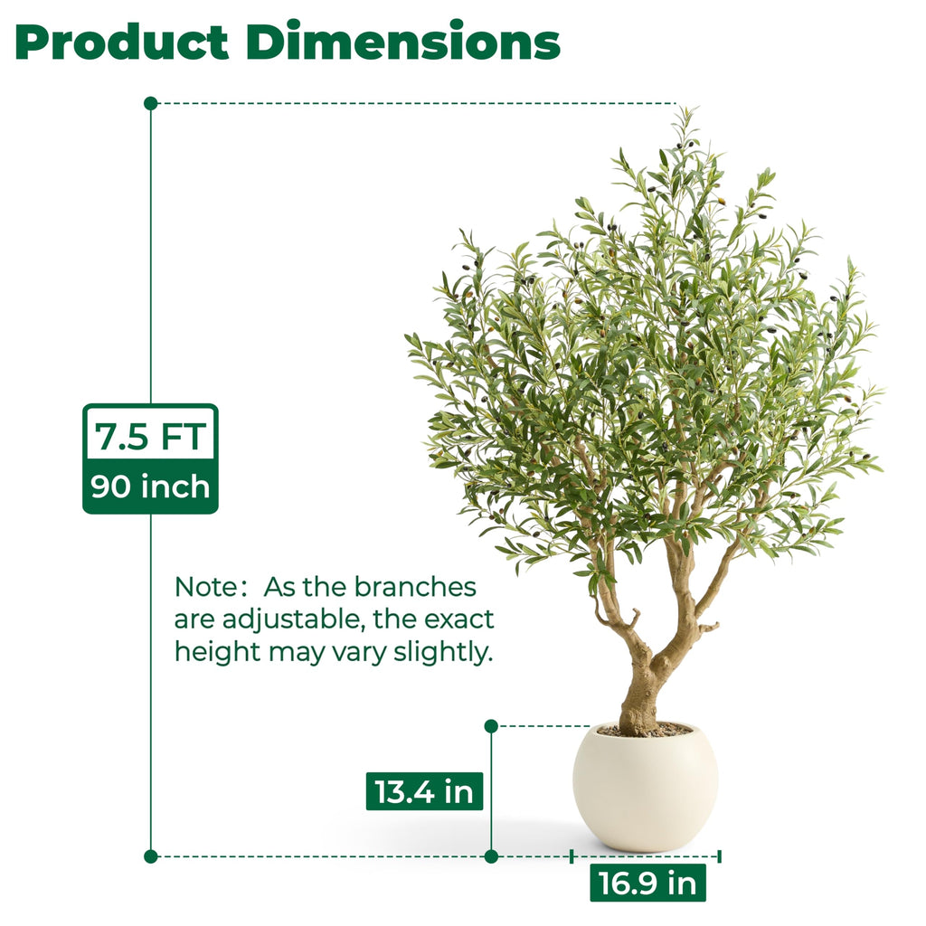 7.5FT Premium Artificial Olive Tree with White Sphere Planter