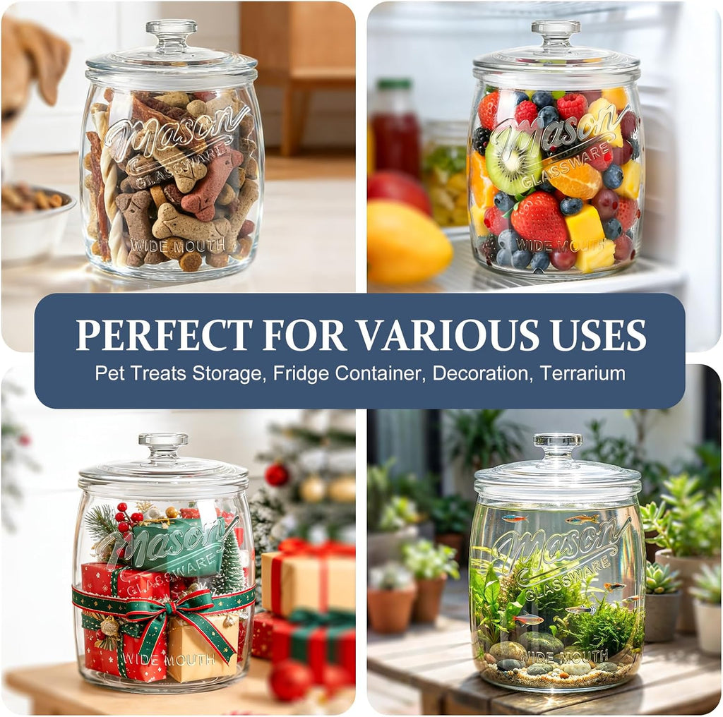 Wide Mouth Cookie Jar, 1/2 Gallon Glass Jar for Airtight Food Storage, 64oz