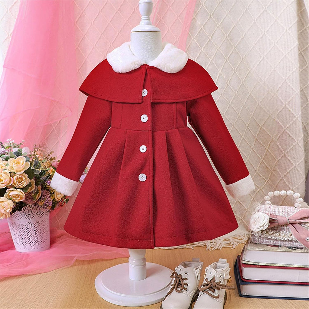 Girls Dress Coat Wool Lapel Button Outerwear Windproof Warm Soft Outerwear