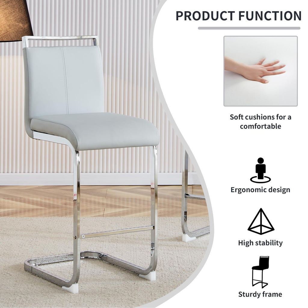 Bar Stools Set of 4, Counter Height Bar Stools with Backs, Grey Barstools with Chrome Plated Metal Leg, Upholstered