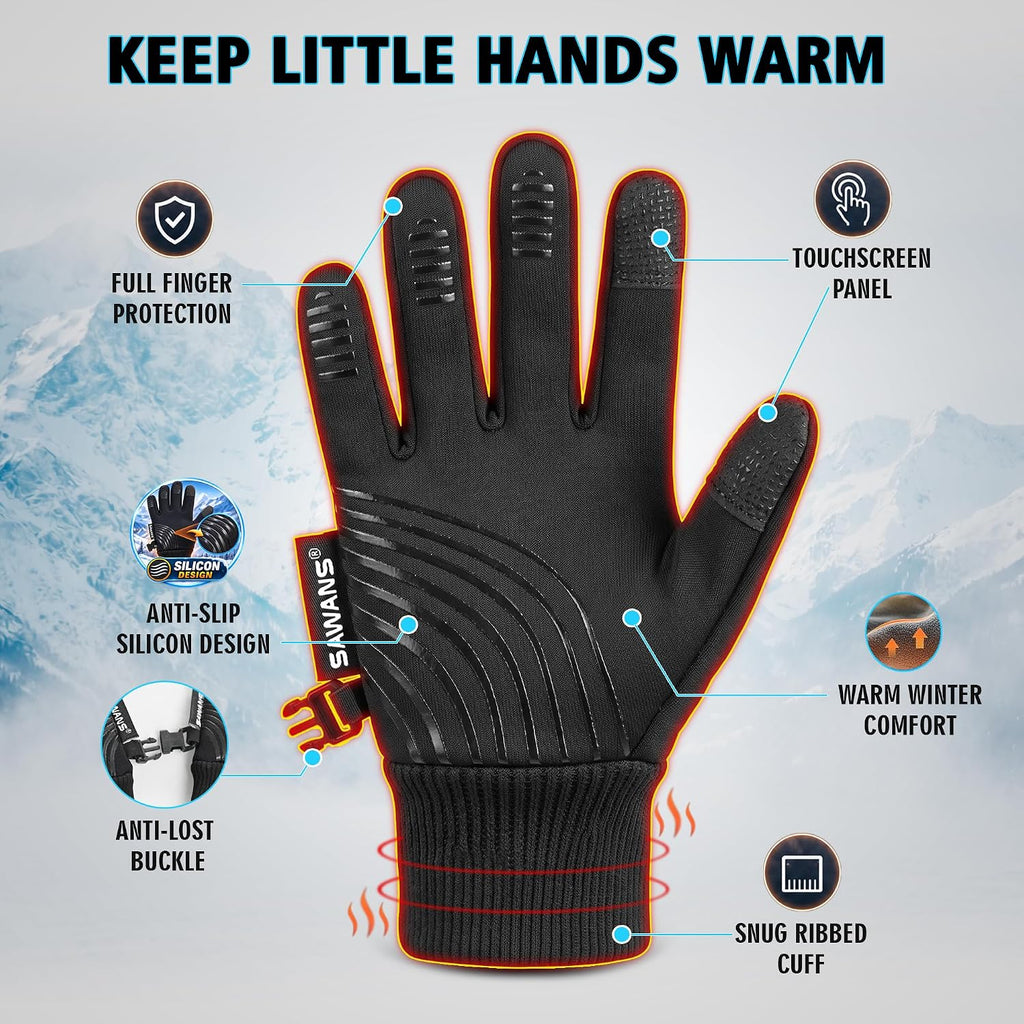 Kids Running Sports Gloves Cycling Boys Winter Touch Screen Thermal Children Girls Windproof Outdoor Anti-Slip Gloves