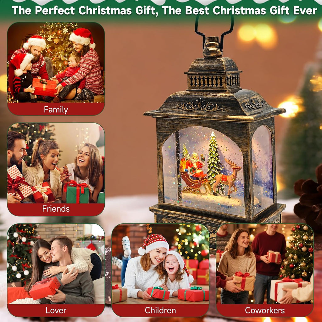 Christmas Snow Globes Lantern Lighted Water Glittering,with Santa Claus Projection/6H Timer/Music,Christmas