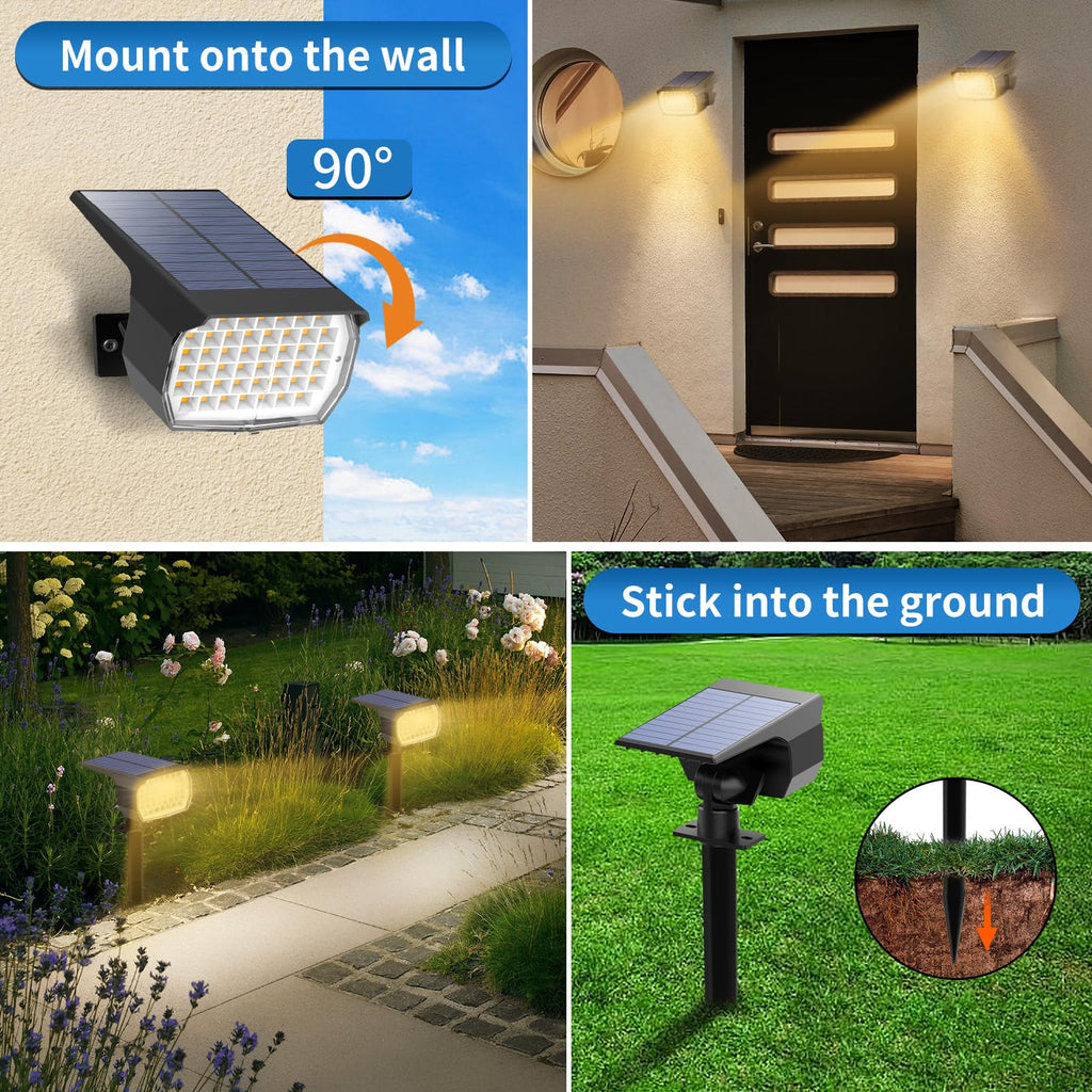 Solar Spot Lights Outdoor 10 Pack, [46 LED/3 Modes] Solar Landscape Spotlights Waterproof, 2-in-1 Auto On/Off Solar