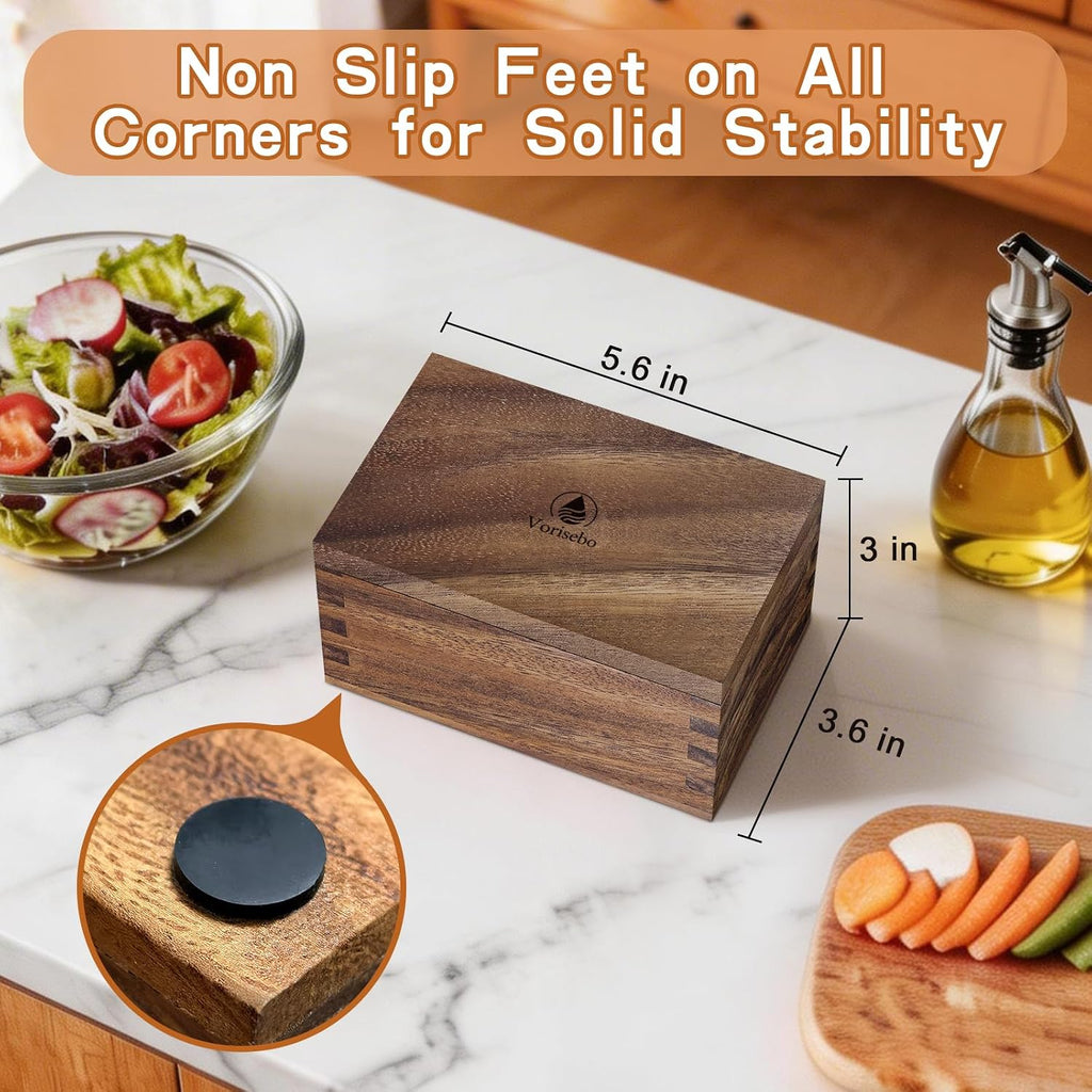 Salt Cellar with Lid & Spoon, Acacia Wood Salt Container, Salt Holder