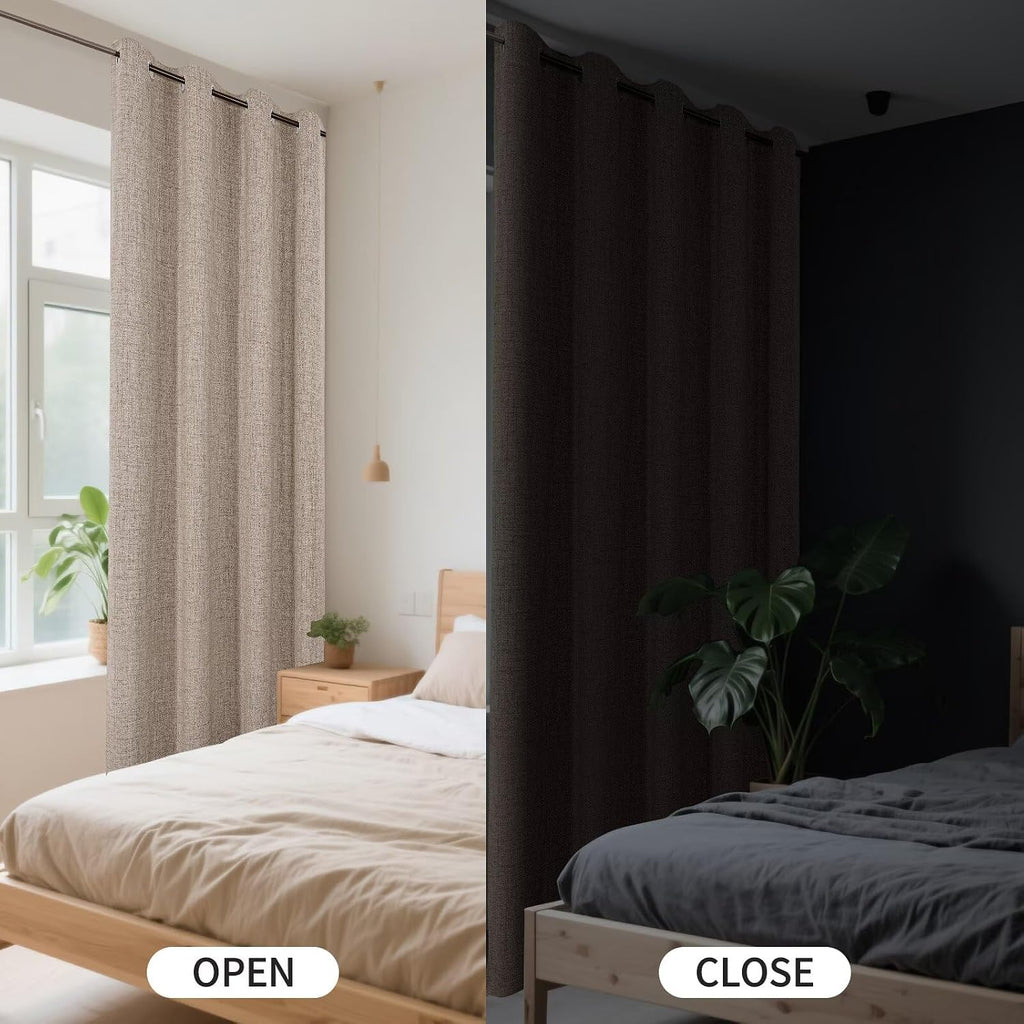 100% Blackout Curtains 2 Panels Set, Faux Linen Room Darkening Long Drapes With Grommet, Thermal