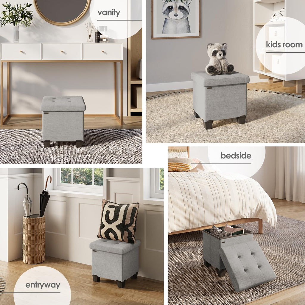 Storage Ottoman Cube with Small Bin, 15-in Square Ottoman with Storage, Small Ottomans Foot Rest, Fabric Foot Stools