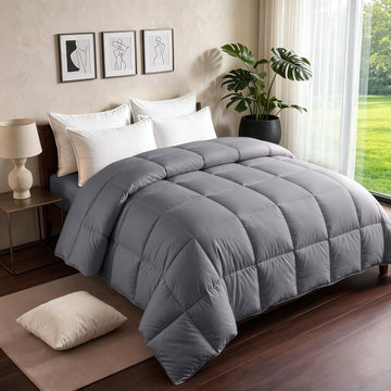 Grey Queen Duvet Insert, Goose Feather Down Fiber Comforter