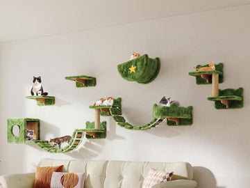 Cat Wall Furniture, 13 in 1 Moon & Bridge Cat Wall Shelves, Green