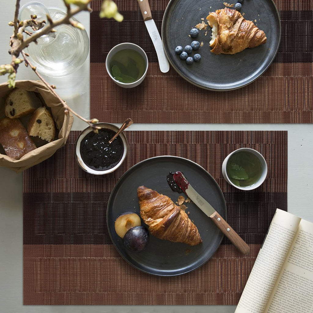 Brown Black Placemats Set of 6 Washable Placemats Vinyl Woven Table Mats Wipeable Placemat Dining Table Decoration