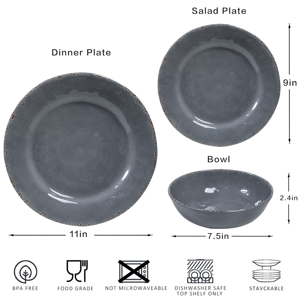 12 Pcs Vintage Melamine Dinnerware Set, Durable Plate and Bowl set