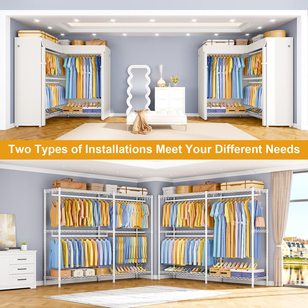 E15C Pro Garment Rack L Shaped Clothes Rack for Corner,Freestanding Clothing Racks for Hanging Clothes,Heavy Duty