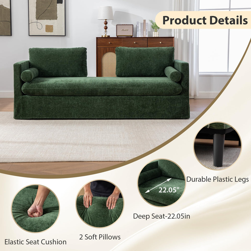 82.68" Oversized Chaise Lounge Indoor Modern Upholstered 2-Seater Daybed Sofa Bench with Pillows & Armrests Lounge