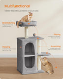 Cat Tree, Small Cat Tower for Indoor Cats, Plush Cat Caves with Perch, Scratching Posts, for Small Spaces, Kittens