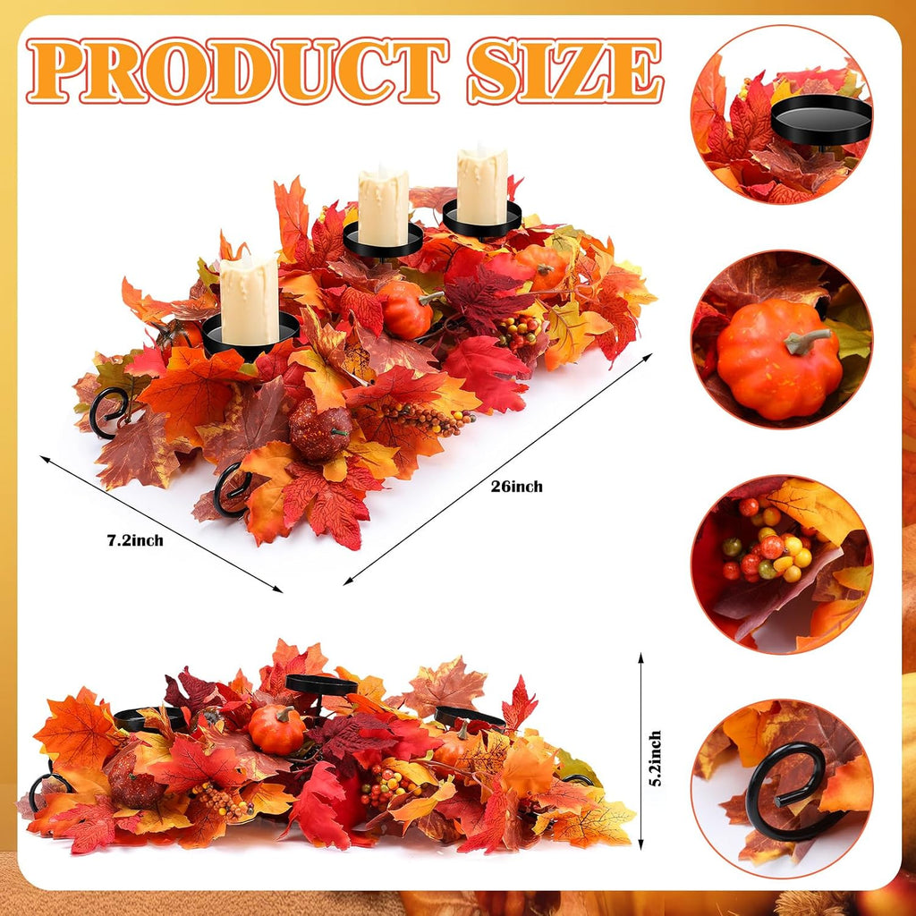 Fall Candleholder Centerpiece Maple Leaf Pumpkin Table,Bright Style