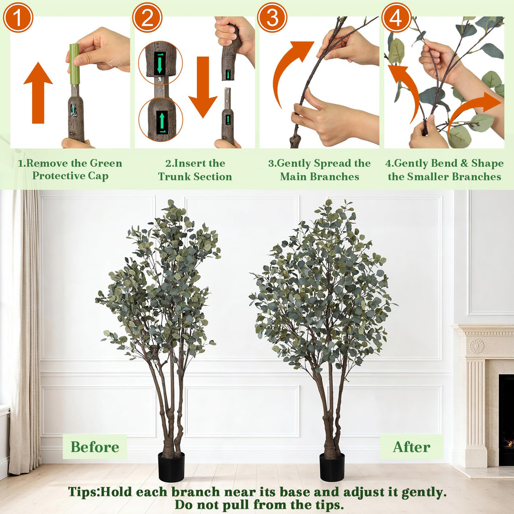 Artificial Eucalyptus Tree 8FT, Large Faux Eucalyptus Tree for Indoor Decor