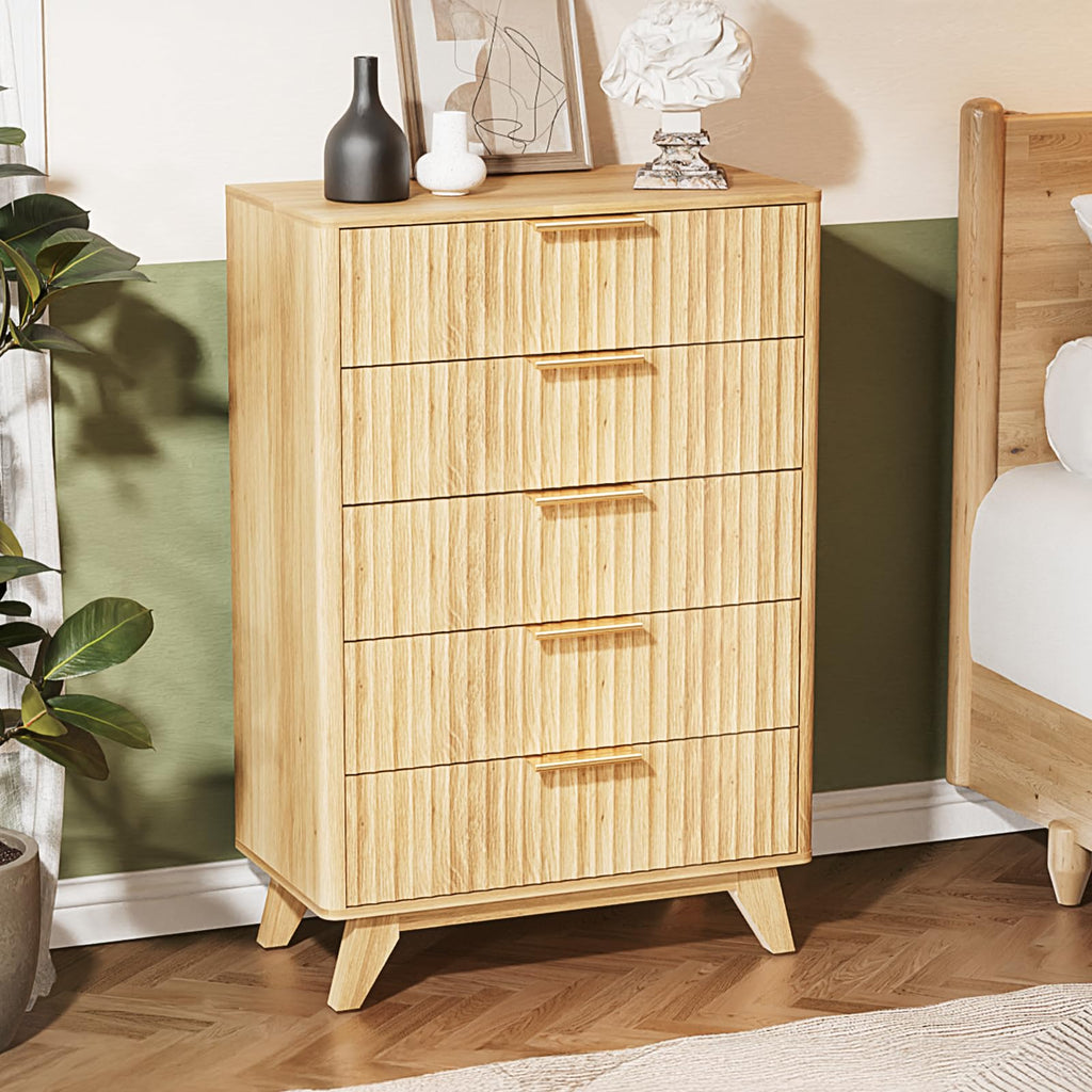 Tall Dresser, Fluted Dresser Vertical Chest of Drawers, Tall Chest of Drawers Bedroom with Rounded Edges, 29.92"