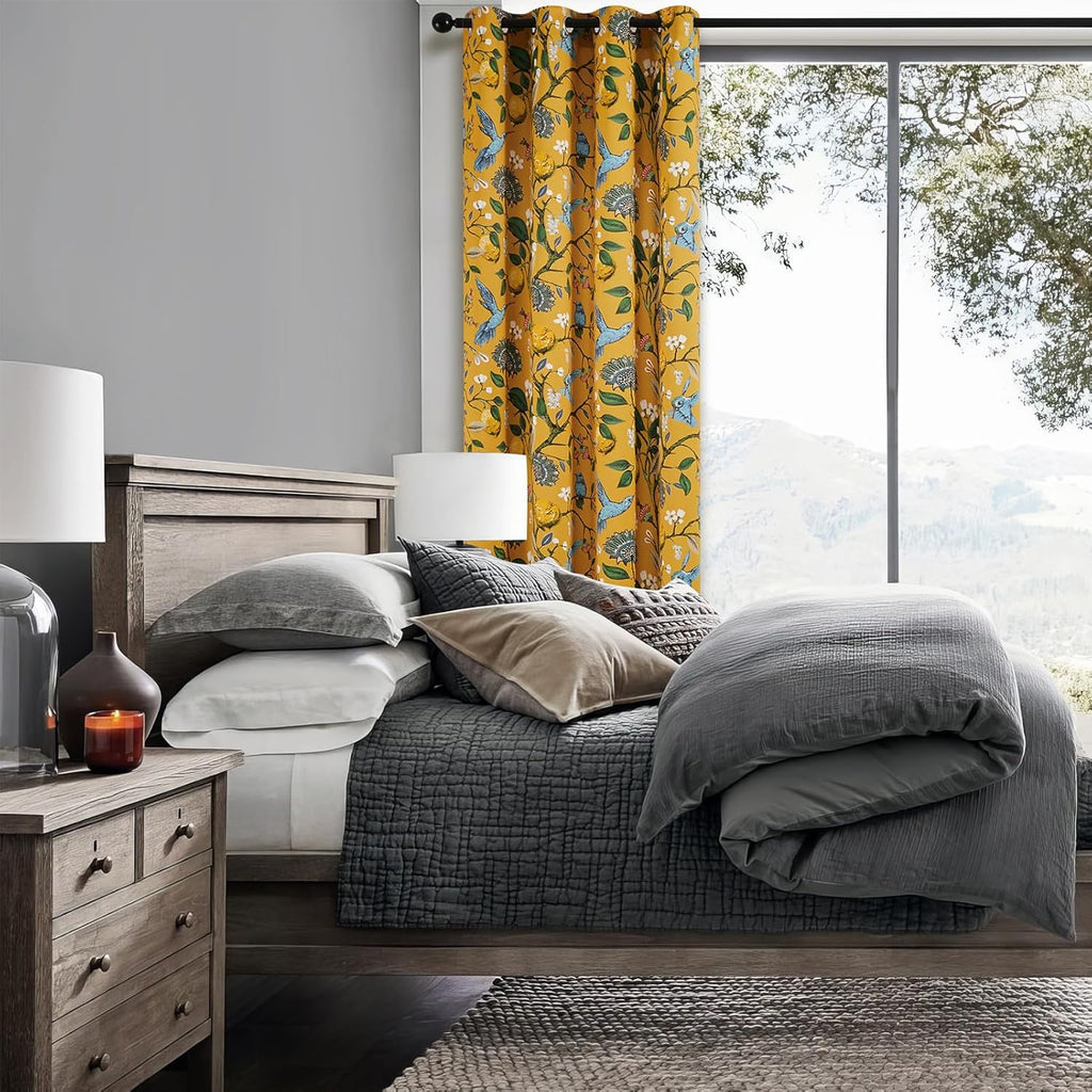 Kitchen Curtains 45 Inch Length Mustard Yellow Vintage Blackout Curtains for Cafe Kitchen, Short Grommet Luxury