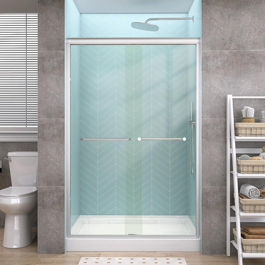 Shower Door Sliding 44-48 in. W x 72 in. H Semi-Frameless Bypasss Double Sliding Doors for Shower