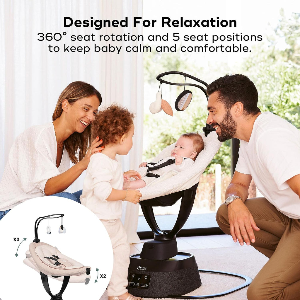 Swoon Evolution Connect, App-Controlled Smart Baby Swing, Curly White