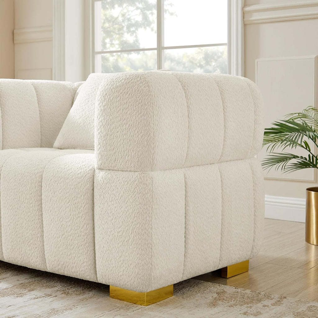 90.94"Cloud Sofa Couch, Modern Deep Seat Boucle Sofa, Oversized Upholstered 3-Seater Comfy Couch Loveseat , White (1