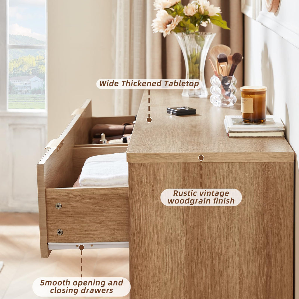 Fluted 6 Drawers Dresser Set of 2, 48" Wide Modern Chest of Drawers with Metal Handle, Natural Curved Profile