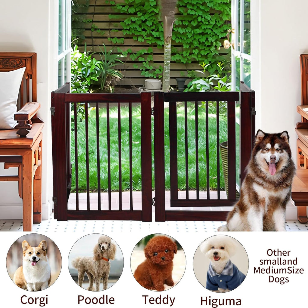 Wooden Freestanding Pet Gate, Pet Gate for Dogs, 29.5inch 4-Panel Wooden Dog Fence with 2 Support, Feet Folding Dog