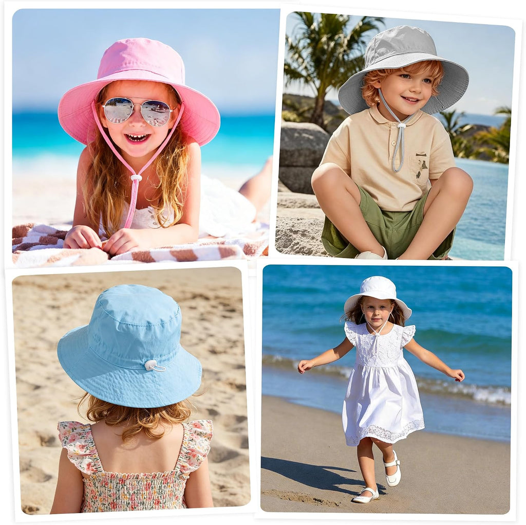 4 Pack Baby Toddler Sun Hat Summer UPF 50+ Sun Protection Bucket Hat Adjustable Wide Brim Beach Hats for Girls Boys