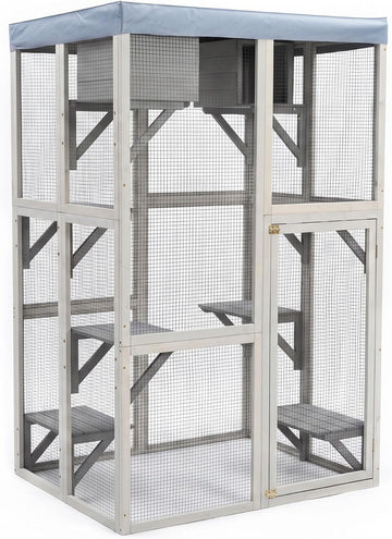 70.5 Inch Wooden Catio, Indoor Outdoor Cat Enclosure with 6 Platforms
