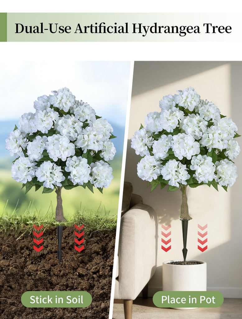 White Artificial Flower Trees for Porch, 2 Packs, 33-Inch