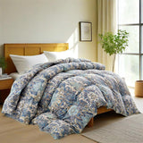 King Down Comforter with Paisley Floral- All Season Ultra Soft Goose Feather Fiber