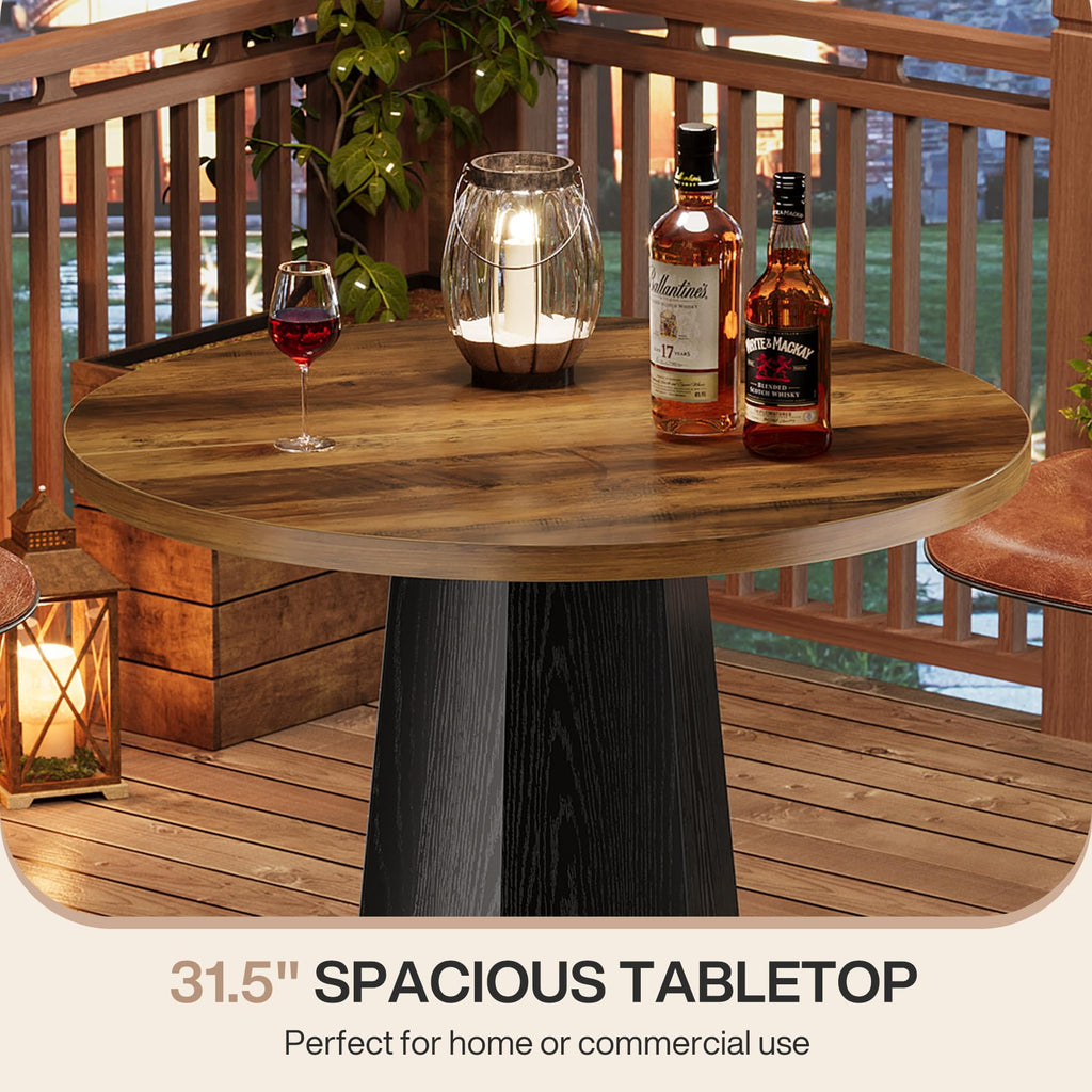 Round Bar Table Set of 2, 39.4" H Bistro Cocktail Table with Metal Footrest for Drinking & Gathering, Industrial Home