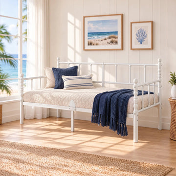 14 Inch Classic Twin Daybed, Metal Sofa Bed with Storage, White