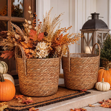 Thanksgiving Woven Basket Planter Wicker, 12'', Natural, 2 Pcs
