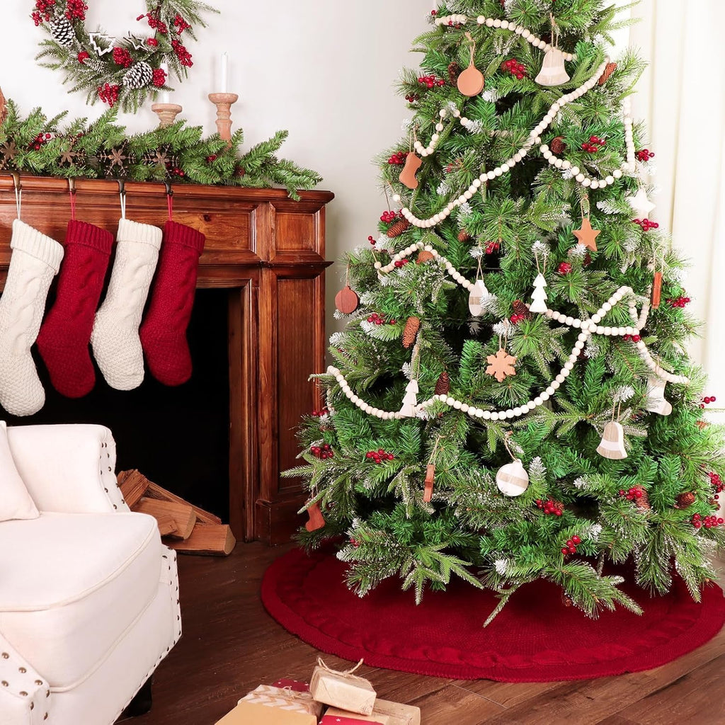 48 Inch Christmas Tree Skirt: Cable Knit Tree Skirt for 7.5FT Tree, Wine Red Tree Skirt, Vintage Tree Skirts, Rustic